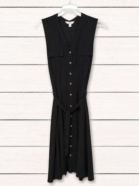 Croft & Barrow Black Sleeveless Button Front Maxi Dress Belted XL